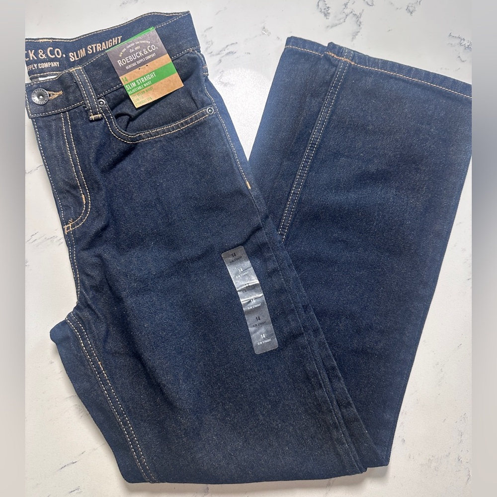 NWT Roebuck & Co Kids/Juniors Slim Straight Blue Denim Jeans size 14